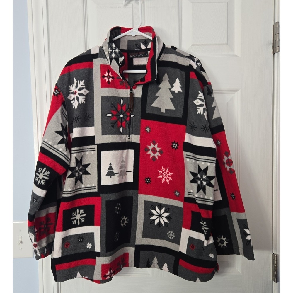 Essentials Red, Black & Gray Ski Fleece Pullover Jacket